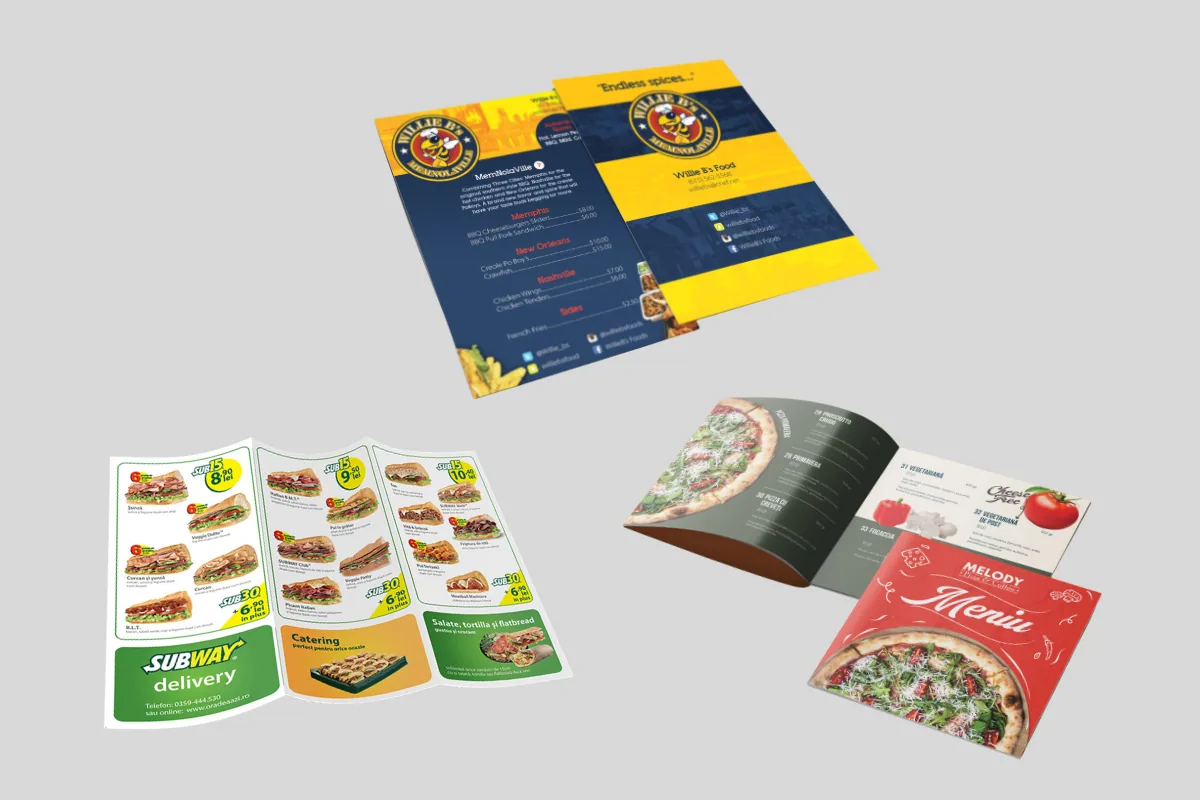 Design meniu restaurant Oradea — print profesional realizat de Beardly Brands